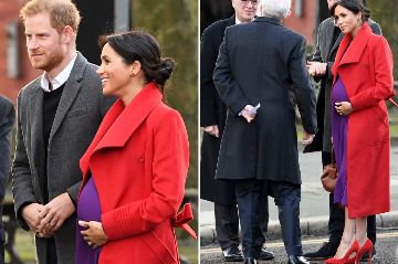 Imagem Meghan Markle aposta na tendência color blocking ao combinar vermelho e roxo! Veja detalhes do look